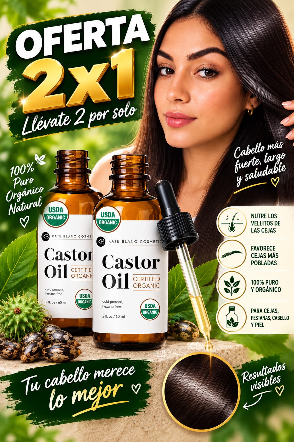 2X1 ACEITE RICINO/CASTOR CON CEPILLOS APLICADORES