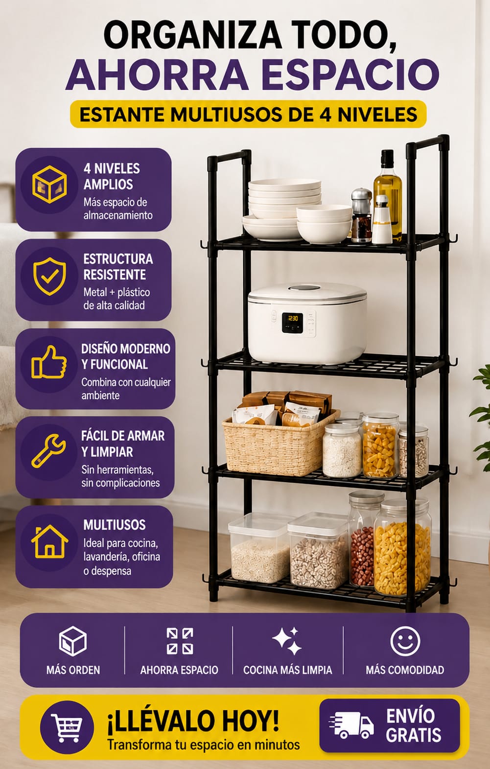 ESTANTE ORGANIZADOR DE COCINA 4 NIVELES